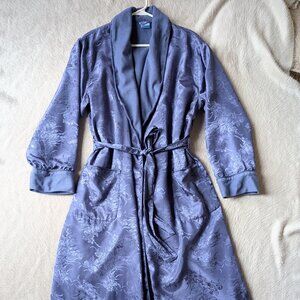 Sonoma Blue Lined Floral Jacquard Satin Belted Wrap Long Robe Gown Sz:M